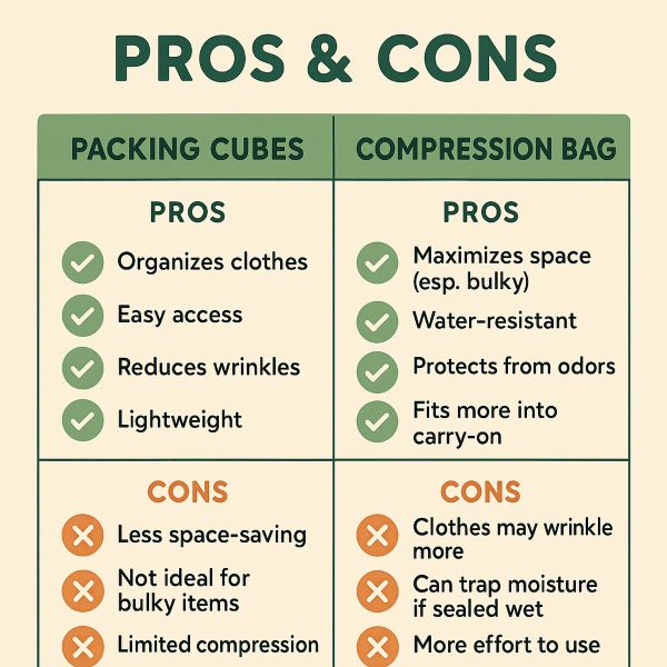 packing cubes vs compressions bags chart
