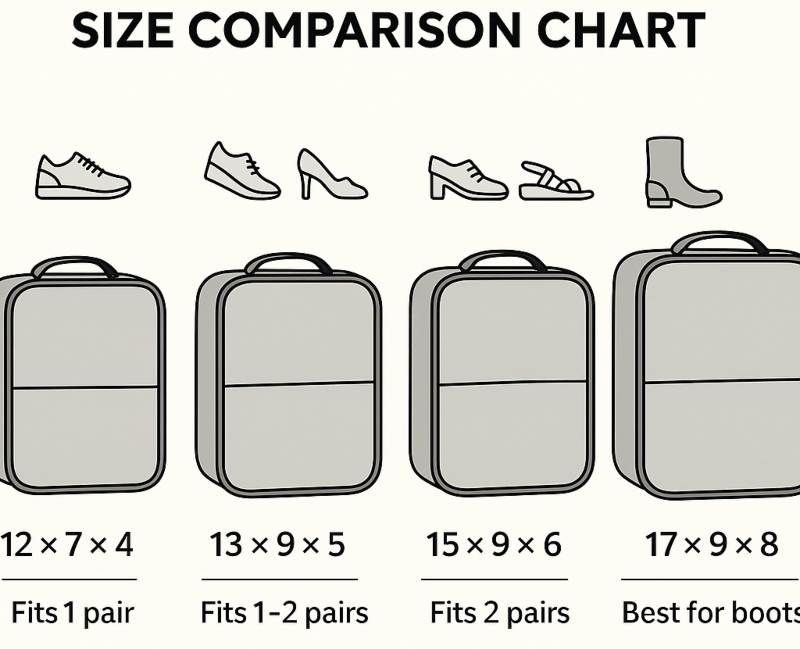 travel shoe bags size comparison chart