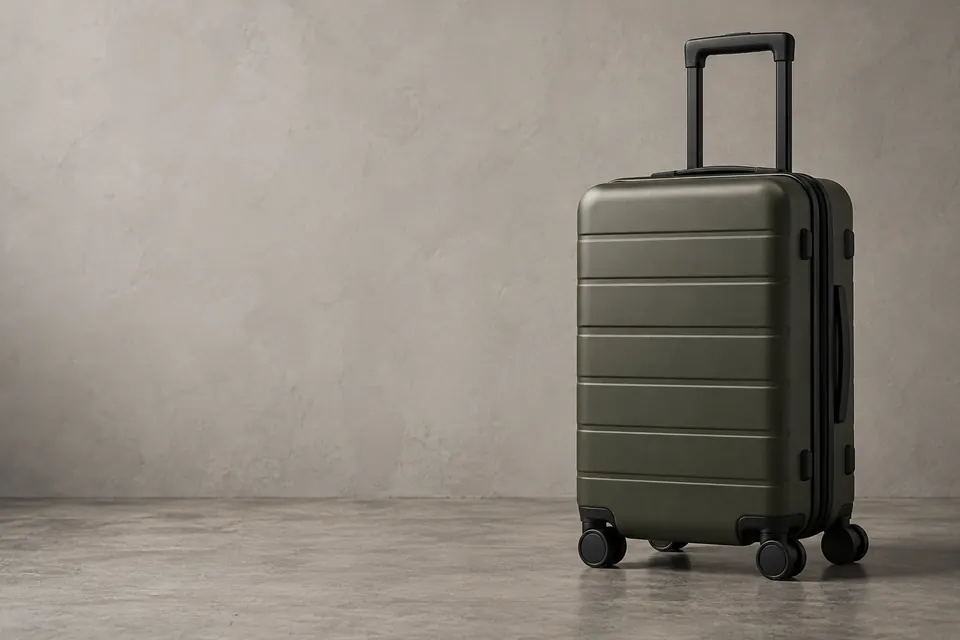 Illustrative olive carry-on suitcase