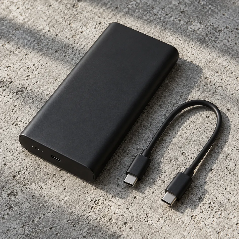 a power bank packed for a journey